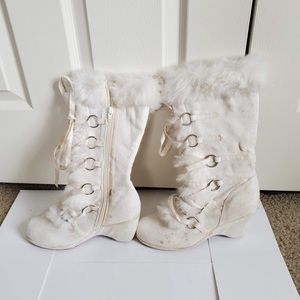White Faux Fur Winter Boots